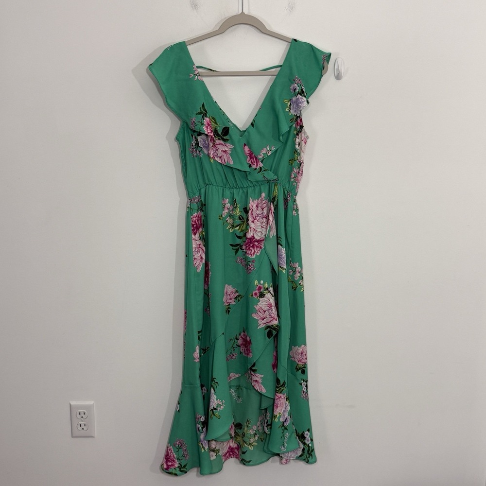 Socialite Womens Dress M Green Floral Ruffle Midi Bloomcore Garden Party Fairy